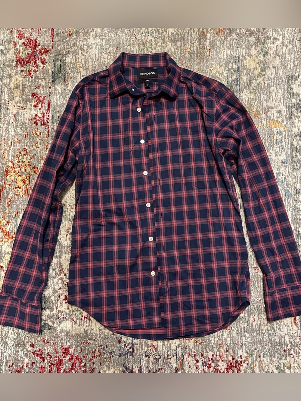 Bonobos Slim Fit Navy and Red Plaid Long-Sleeve Button-Down Shirt